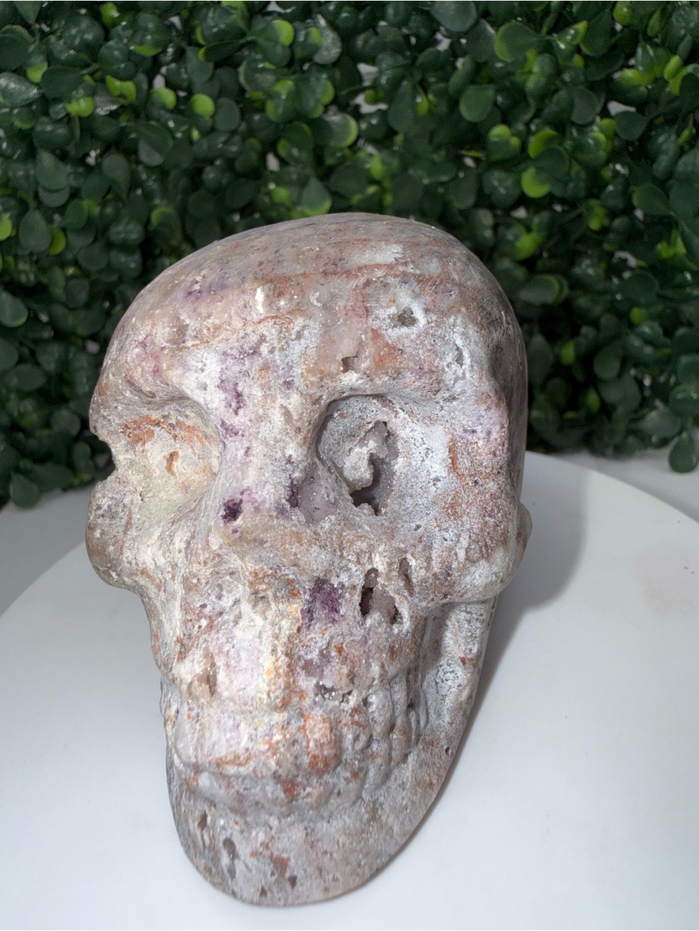 UV Reactive Lepidolite Druzy Crystal Skull Carving | Purple Skull | 370g